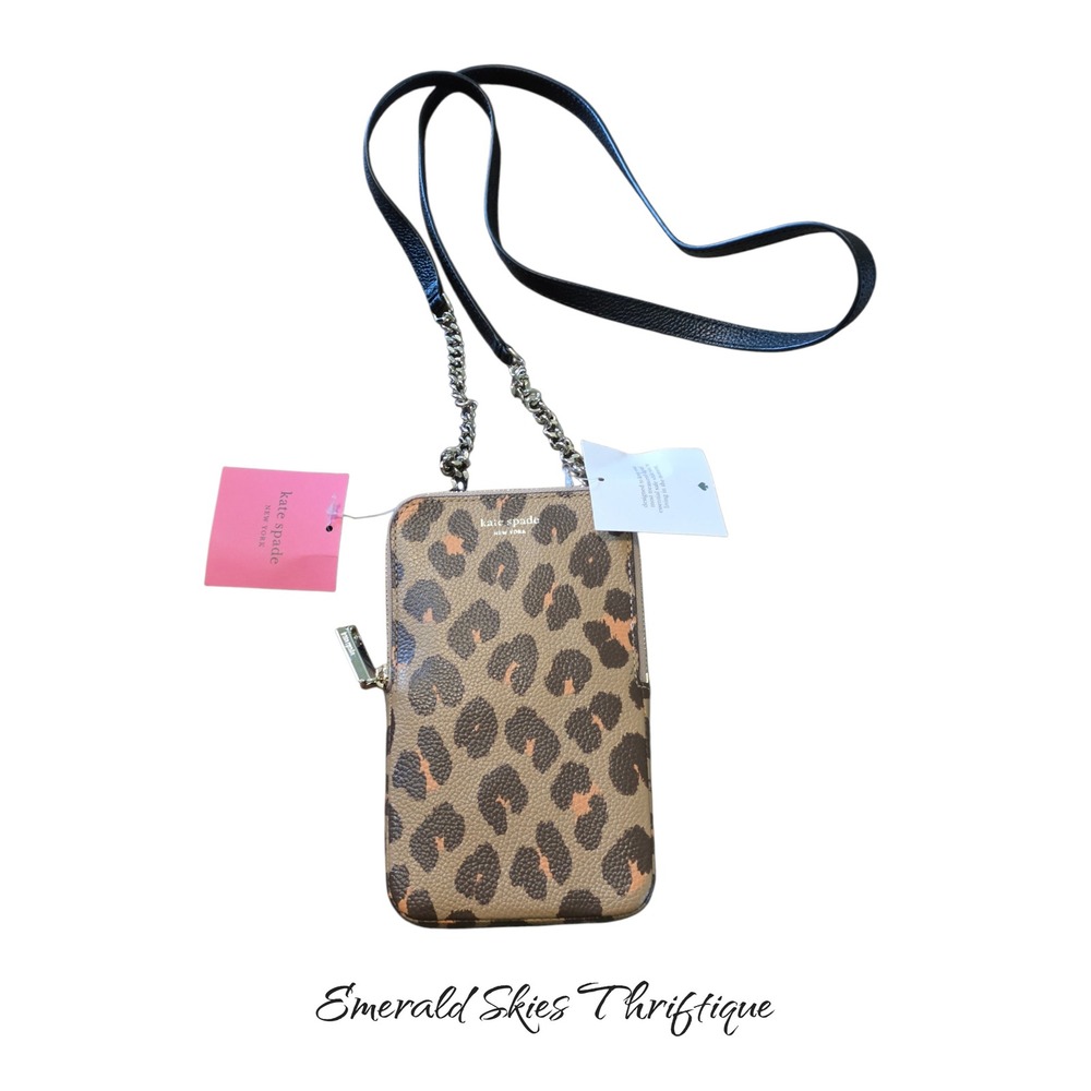 KATE SPADE NEW YORK LEATHER LEOPARD PRINT CROSSBODY APPLE I PHONE CASE